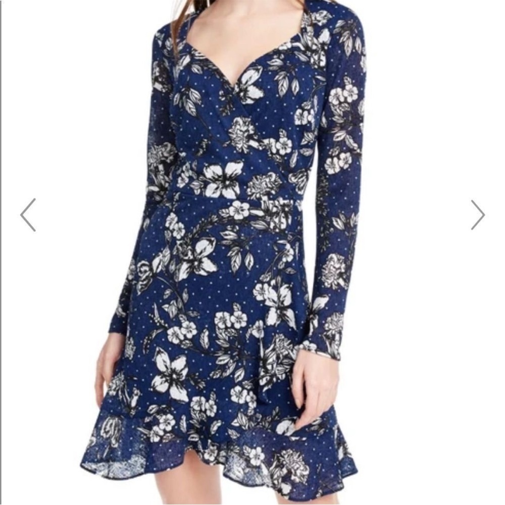 B Darlin juniors size 1/2 floral ruffle dress long sleeve flounce hem surplice